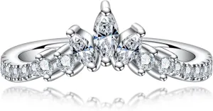 Moissanite Wedding Band D Color Lab Created Diamond S925 Sterling Silver Marquise and Round Cut Moissanite Curved Stackable Anniversary Rings for Women