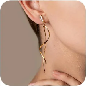 Moodear Gold Dangle Earrings Dainty 14K Gold Plated Long Dangle Chain Earrings for Women Trendy Hypoallergenic Pearl Tassel Dangling Earrings Jewelry Gifts