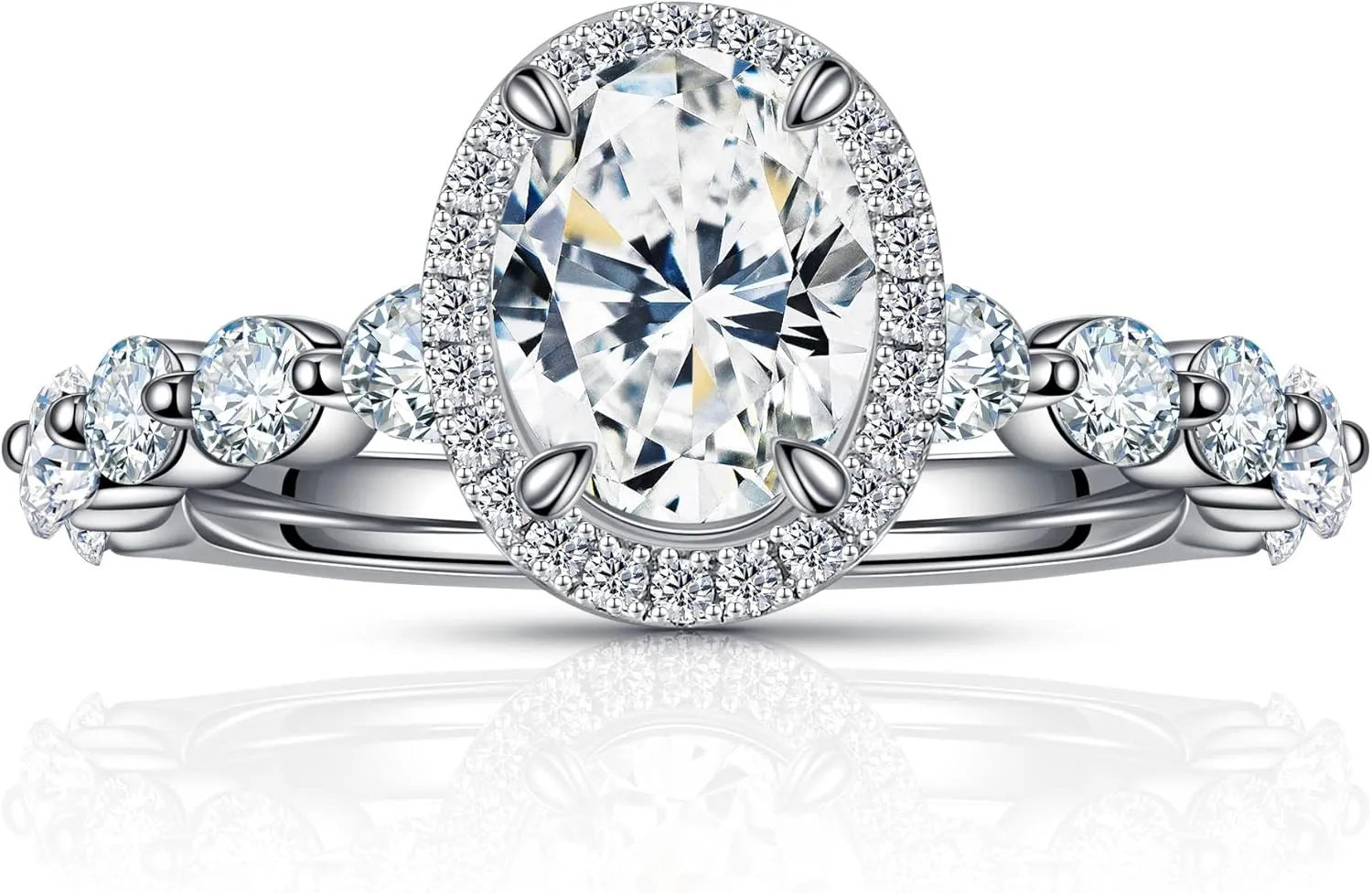 MOOSEA 1.5ct Oval Moissanite Halo Engagement Rings for Women, D Color VVS1 Clarity Lab Created Moissanite Rings 14K White Yellow Rose Gold Vermeil Moissanite Promise Rings for Her Anniversary Rings