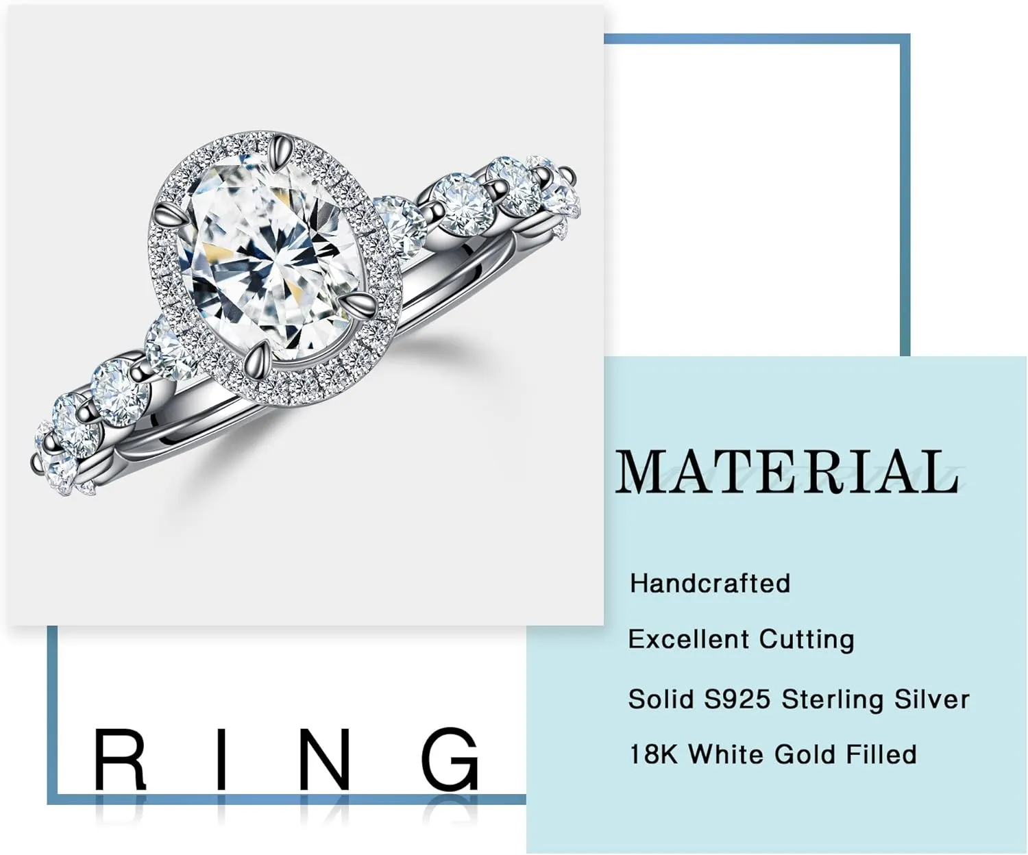 MOOSEA 1.5ct Oval Moissanite Halo Engagement Rings for Women, D Color VVS1 Clarity Lab Created Moissanite Rings 14K White Yellow Rose Gold Vermeil Moissanite Promise Rings for Her Anniversary Rings