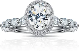 MOOSEA 1.5ct Oval Moissanite Halo Engagement Rings for Women, D Color VVS1 Clarity Lab Created Moissanite Rings 14K White Yellow Rose Gold Vermeil Moissanite Promise Rings for Her Anniversary Rings