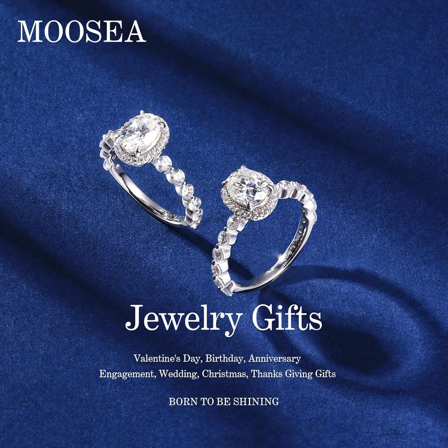 MOOSEA 1.5ct Oval Moissanite Halo Engagement Rings for Women, D Color VVS1 Clarity Lab Created Moissanite Rings 14K White Yellow Rose Gold Vermeil Moissanite Promise Rings for Her Anniversary Rings