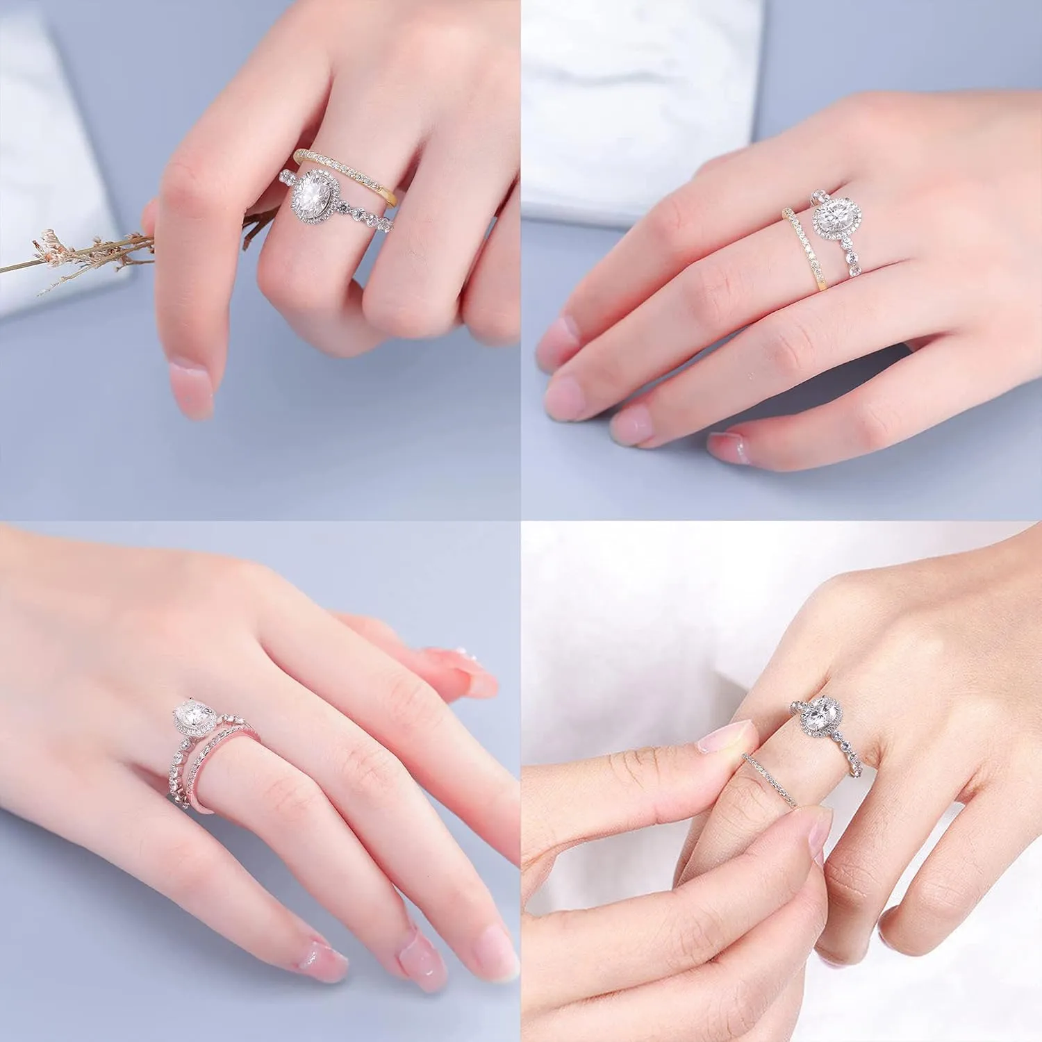 MOOSEA 1.5ct Oval Moissanite Halo Engagement Rings for Women, D Color VVS1 Clarity Lab Created Moissanite Rings 14K White Yellow Rose Gold Vermeil Moissanite Promise Rings for Her Anniversary Rings