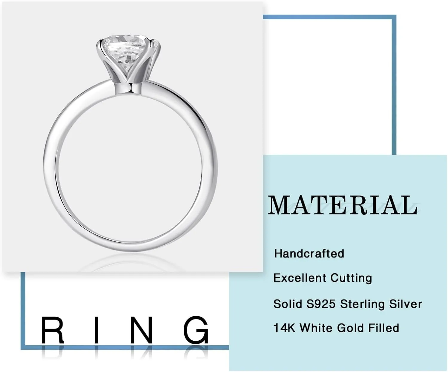 MOOSEA 2CT Moissanite Engagement Rings for Women, Round D Color VVS1 Clarity Lab Created Diamond Rings 14K White Gold Vermeil Solitaire Moissanite Rings for Women Promise Rings for Her Jewelry Gifts