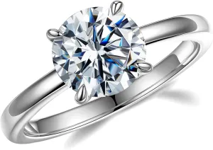 MOOSEA 2CT Moissanite Engagement Rings for Women, Round D Color VVS1 Clarity Lab Created Diamond Rings 14K White Gold Vermeil Solitaire Moissanite Rings for Women Promise Rings for Her Jewelry Gifts