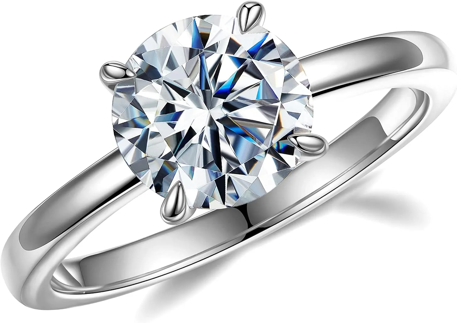 MOOSEA 2CT Moissanite Engagement Rings for Women, Round D Color VVS1 Clarity Lab Created Diamond Rings 14K White Gold Vermeil Solitaire Moissanite Rings for Women Promise Rings for Her Jewelry Gifts