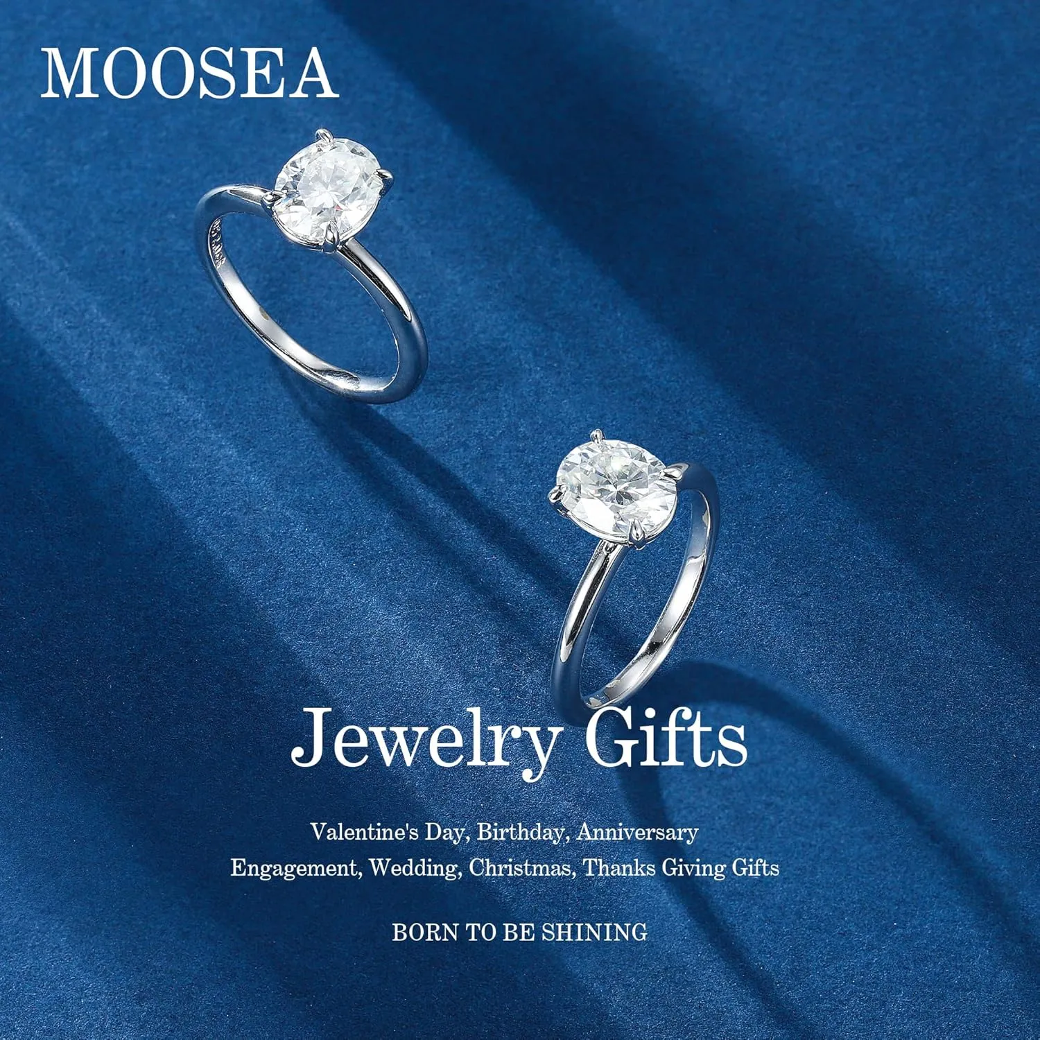 MOOSEA 2ct Oval Moissanite Rings for Women, D Color VVS1 Clarity Lab Created Diamond Rings 14K White Gold Filled 4 Claw Moissanite Engagement Rings for Women Wedding Rings Anniversary Jewelry Gifts