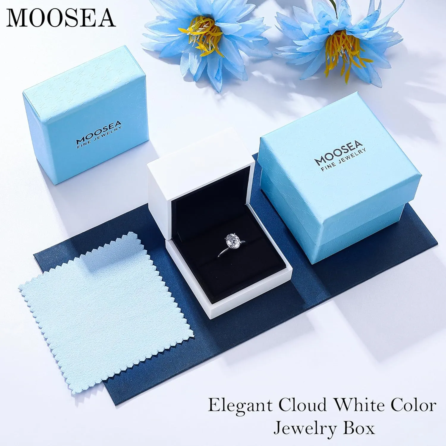 MOOSEA 2ct Oval Moissanite Rings for Women, D Color VVS1 Clarity Lab Created Diamond Rings 14K White Gold Filled 4 Claw Moissanite Engagement Rings for Women Wedding Rings Anniversary Jewelry Gifts