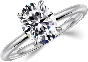 MOOSEA 2ct Oval Moissanite Rings for Women, D Color VVS1 Clarity Lab Created Diamond Rings 14K White Gold Filled 4 Claw Moissanite Engagement Rings for Women Wedding Rings Anniversary Jewelry Gifts