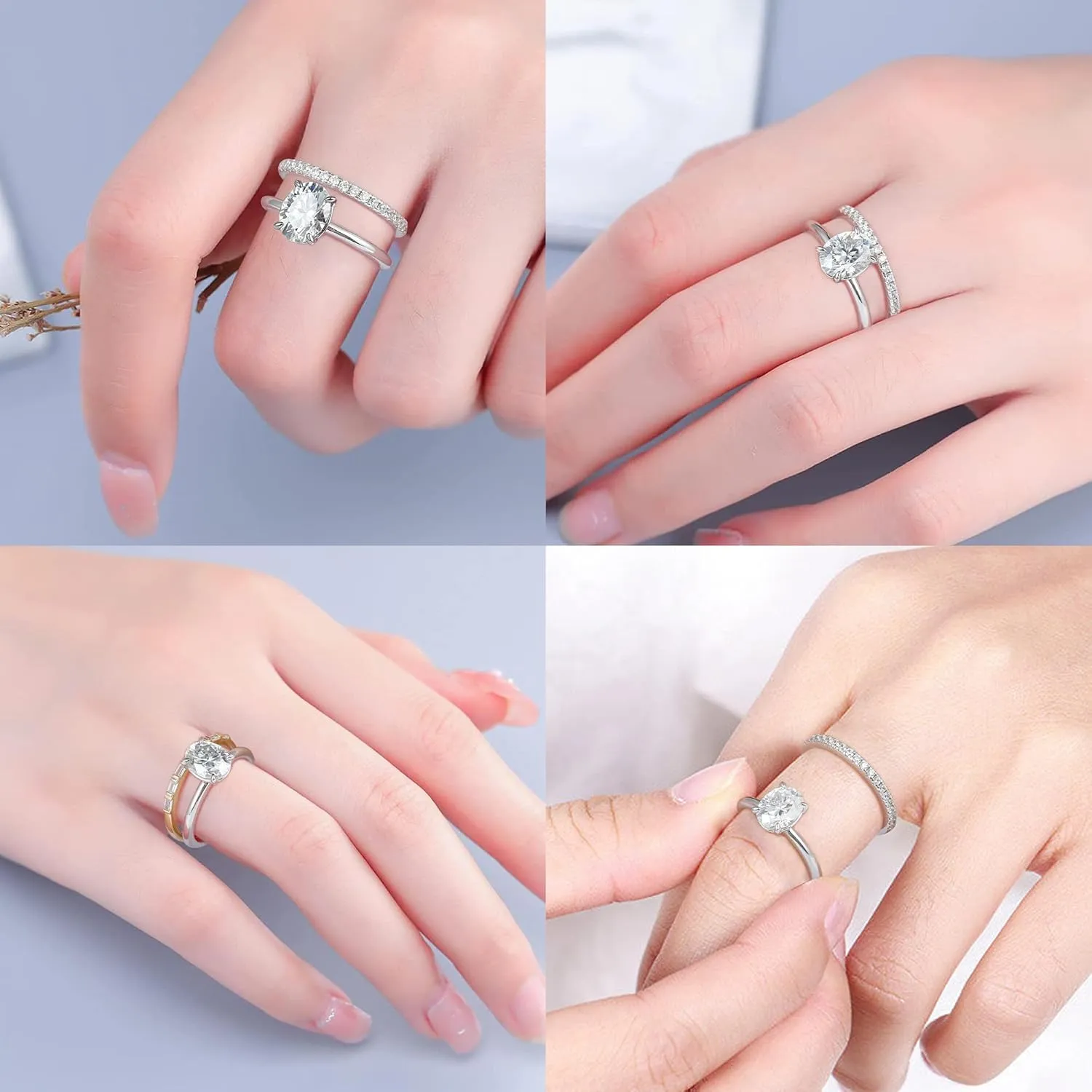 MOOSEA 2ct Oval Moissanite Rings for Women, D Color VVS1 Clarity Lab Created Diamond Rings 14K White Gold Filled 4 Claw Moissanite Engagement Rings for Women Wedding Rings Anniversary Jewelry Gifts
