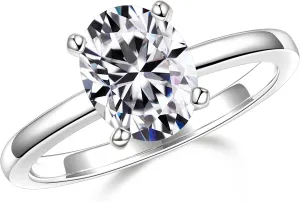 MOOSEA 2ct Oval Moissanite Rings for Women, D Color VVS1 Clarity Lab Created Moissanite Rings 14K White Gold Vermeil 4 Prong Moissanite Engagement Rings for Women Wedding Rings Anniversary Jewelry