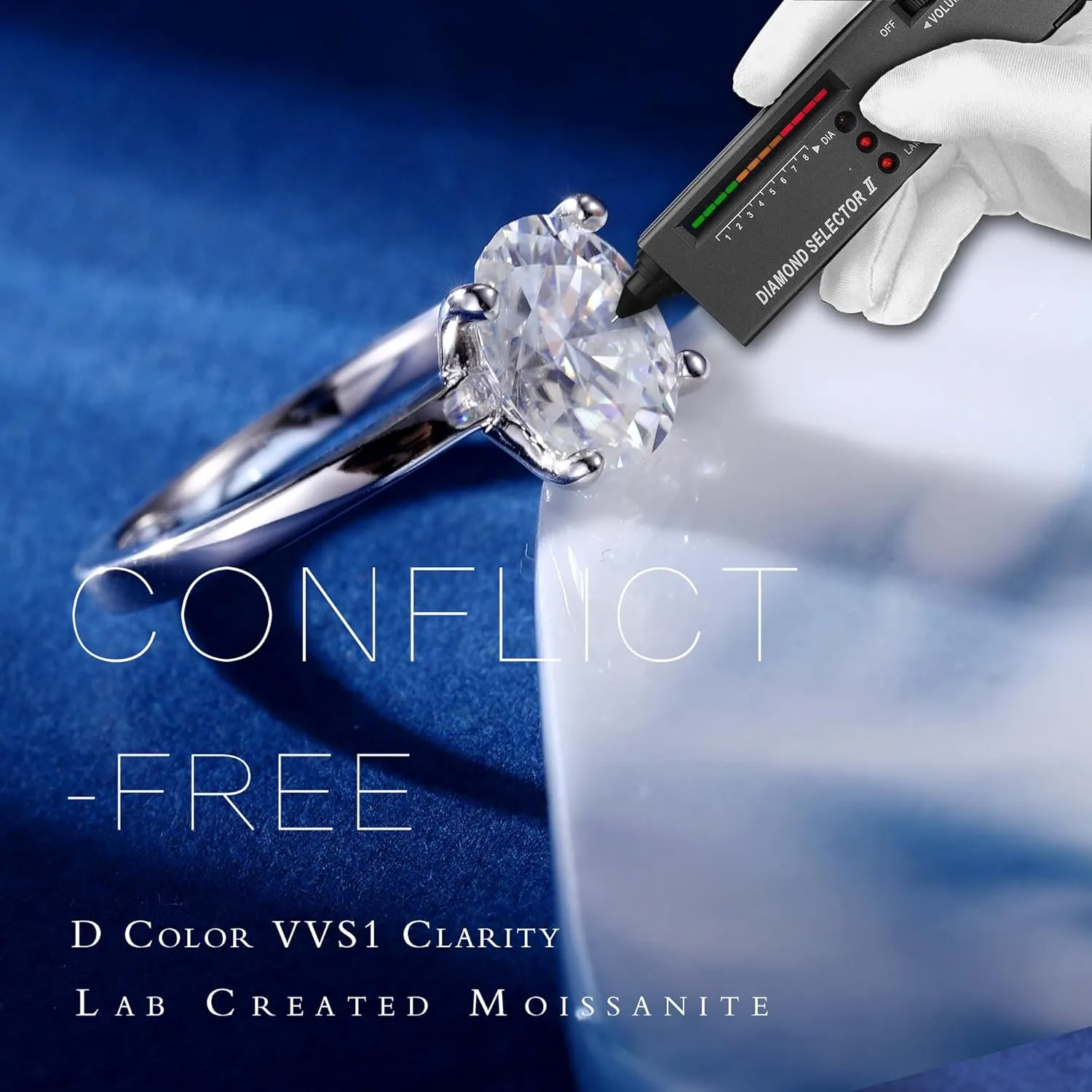 MOOSEA 2ct Oval Moissanite Rings for Women, D Color VVS1 Clarity Lab Created Moissanite Rings 14K White Gold Vermeil 4 Prong Moissanite Engagement Rings for Women Wedding Rings Anniversary Jewelry