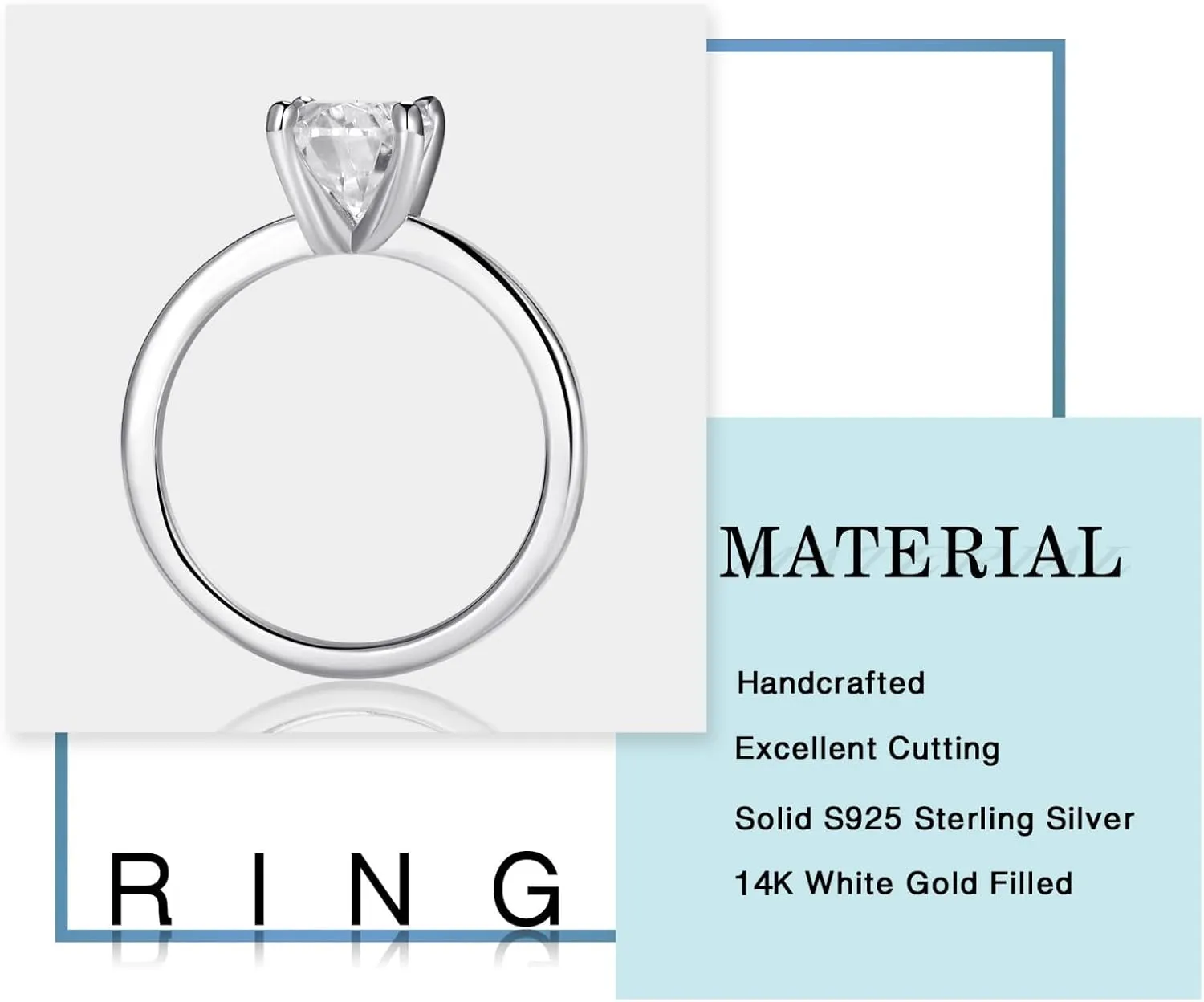 MOOSEA 2ct Oval Moissanite Rings for Women, D Color VVS1 Clarity Lab Created Moissanite Rings 14K White Gold Vermeil 4 Prong Moissanite Engagement Rings for Women Wedding Rings Anniversary Jewelry