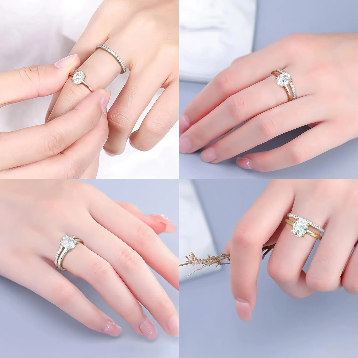 MOOSEA 2ct Oval Moissanite Rings for Women, D Color VVS1 Clarity Lab Created Moissanite Rings 14K White Gold Vermeil 4 Prong Moissanite Engagement Rings for Women Wedding Rings Anniversary Jewelry