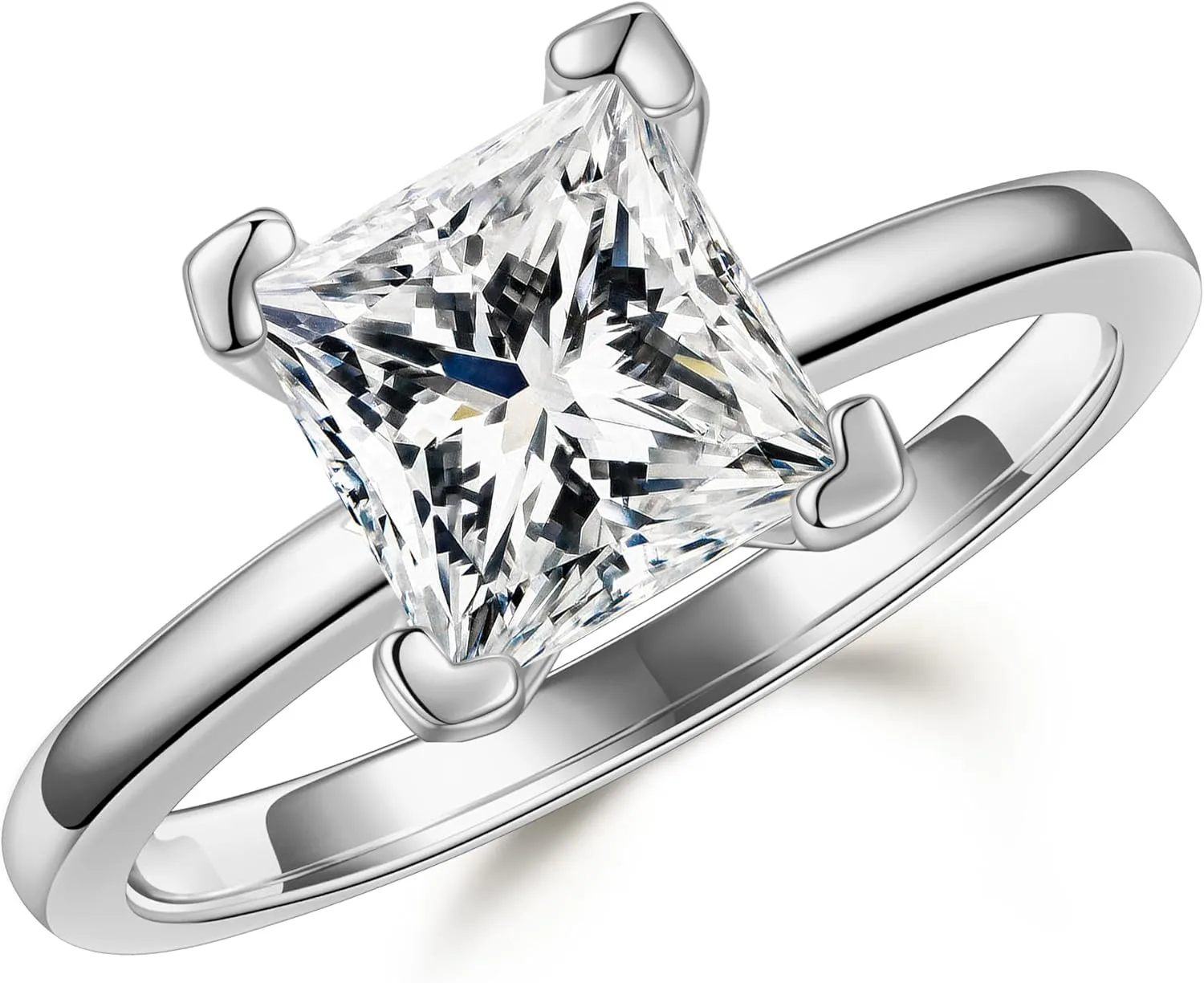 MOOSEA 2ct Princess Cut Moissanite Engagement Rings for Women, D Color VVS1 Clarity Lab Created Diamond Rings 14K White Gold Vermeil V Setting Solitaire Moissanite Engagement Rings