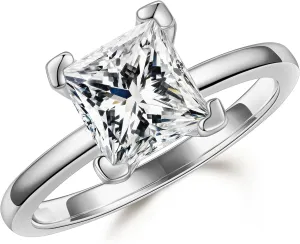 MOOSEA 2ct Princess Cut Moissanite Engagement Rings for Women, D Color VVS1 Clarity Lab Created Diamond Rings 14K White Gold Vermeil V Setting Solitaire Moissanite Engagement Rings