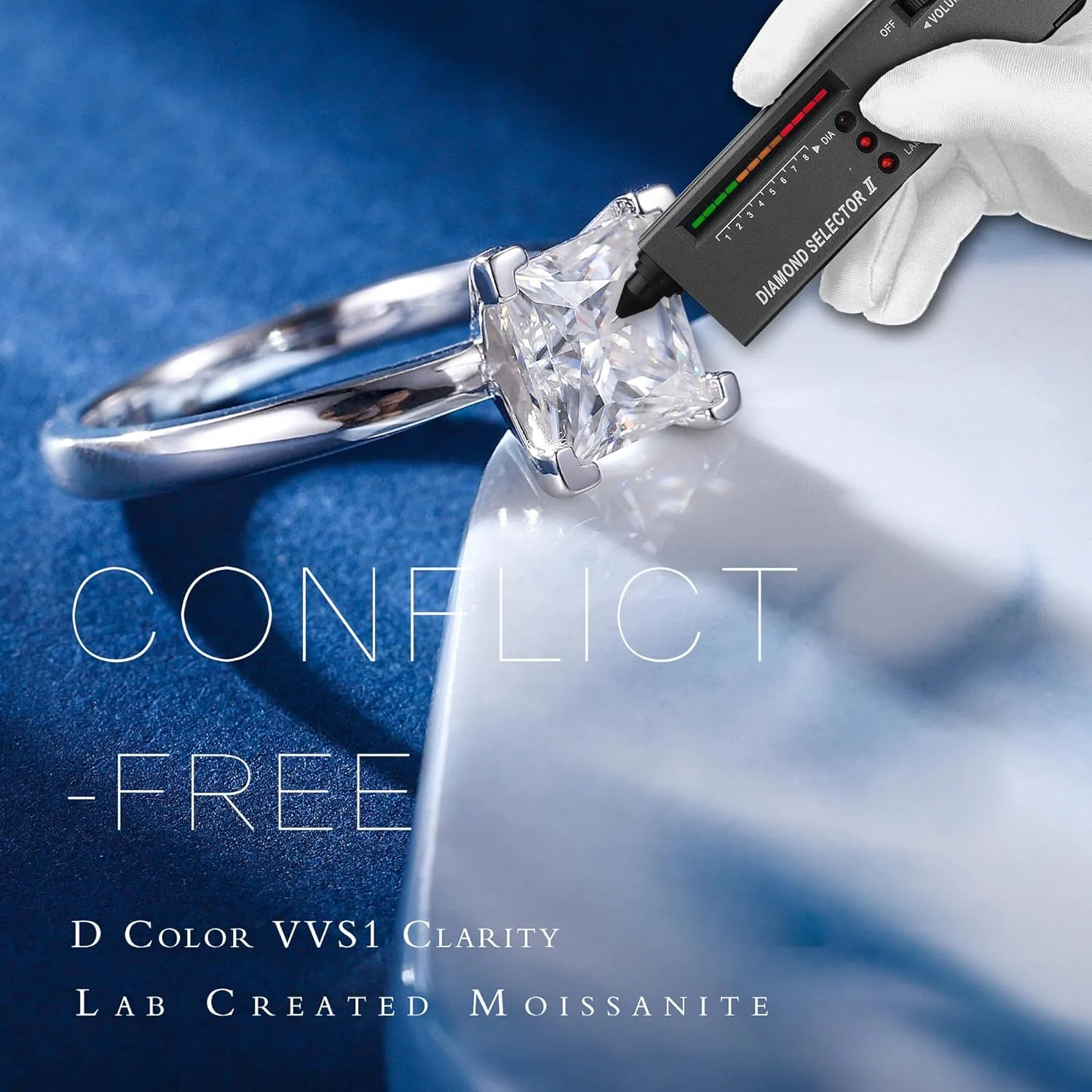 MOOSEA 2ct Princess Cut Moissanite Engagement Rings for Women, D Color VVS1 Clarity Lab Created Diamond Rings 14K White Gold Vermeil V Setting Solitaire Moissanite Engagement Rings