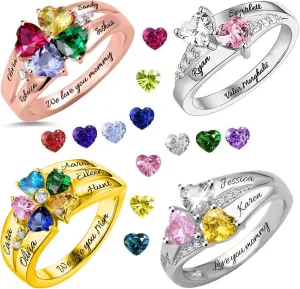 Mothers Ring 2 Birthstones 4 Stones Mothers Rings with 3 Birthstones 5 Birthstone Rings Personalized Mom Rings with Birthstones Names Custom Birth Stone Rings for Mother Mothers Birthstone Ring
