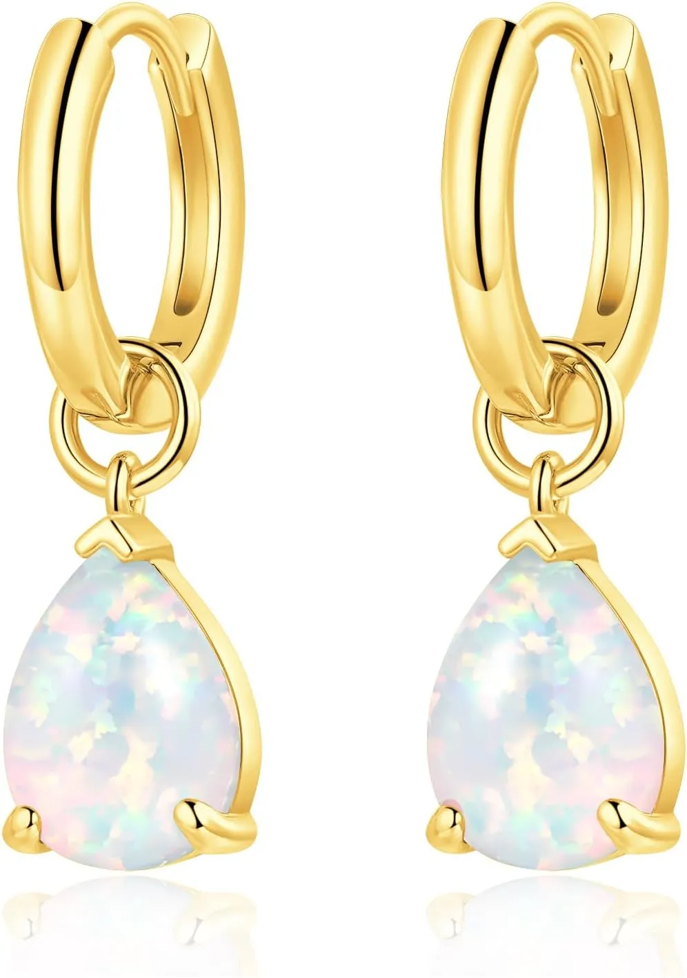 Moverable Drop Dangle Earrings for Women 14K White Gold/Rose Gold Plated Small Huggie Hoop Earring Water Drop Opal Hoops Hypoallergenic Jewelry Gifts