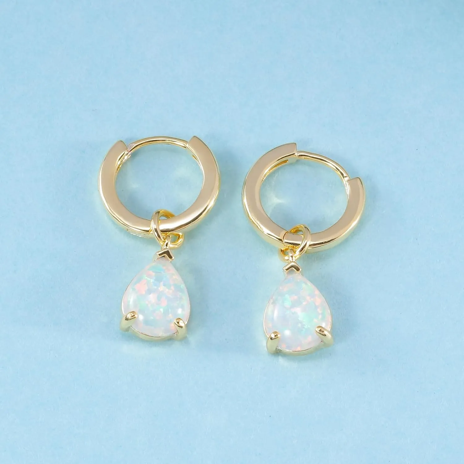 Moverable Drop Dangle Earrings for Women 14K White Gold/Rose Gold Plated Small Huggie Hoop Earring Water Drop Opal Hoops Hypoallergenic Jewelry Gifts