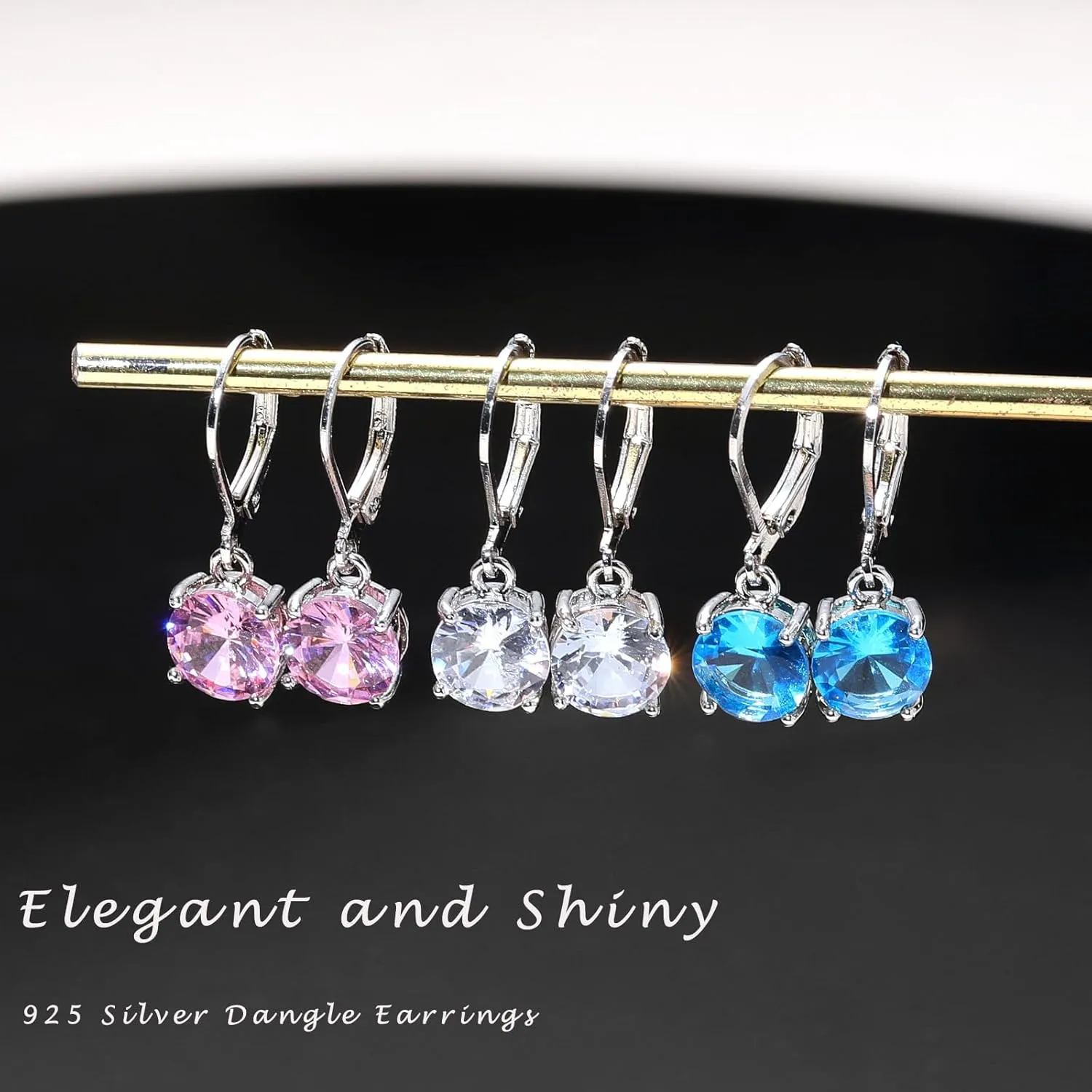 Multicolor Crystal Dangle Earrings and Studs for Women 925 Silver Hypoallergenic Dangle Earrings Leverback Earring