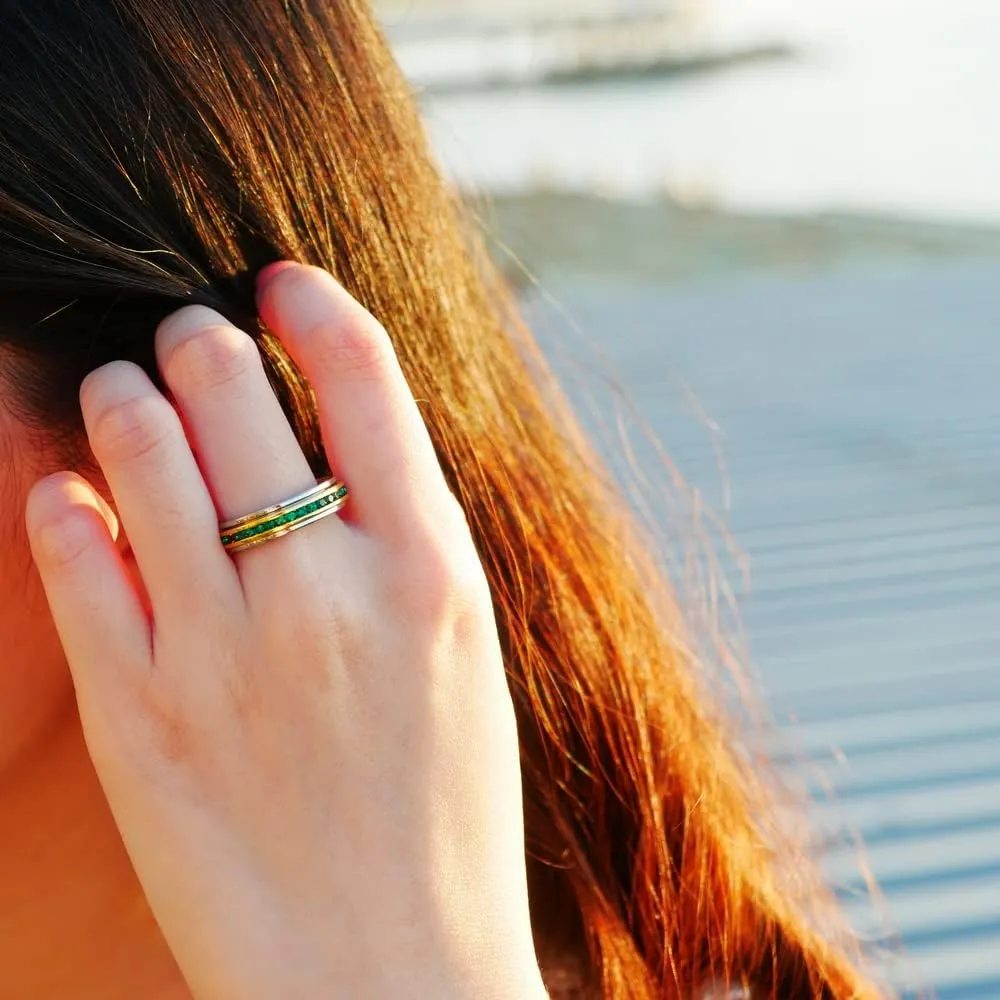 Muses Art Design Fidget Rings, Anxiety Rings, Spinner Rings, Band Rings with Birthstone, Stainless Steel, Women and Men, Meditation Rings, Thumb Rings, Stress Relieving and Anxiety Reducing