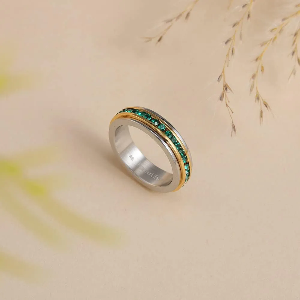 Muses Art Design Fidget Rings, Anxiety Rings, Spinner Rings, Band Rings with Birthstone, Stainless Steel, Women and Men, Meditation Rings, Thumb Rings, Stress Relieving and Anxiety Reducing