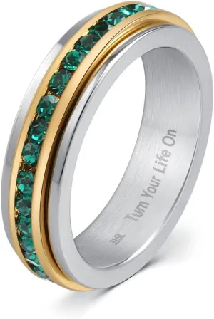 Muses Art Design Fidget Rings, Anxiety Rings, Spinner Rings, Band Rings with Birthstone, Stainless Steel, Women and Men, Meditation Rings, Thumb Rings, Stress Relieving and Anxiety Reducing