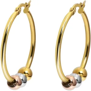 My Daily Styles - Trendy Hoop Earrings for Women - Adorned with 3 Bold Metal Ball Beads at the Bottom Hoop - Three Toned Beaded Hoop Earrings - Top Grade Stainless Steel Hoop Earrings for Women