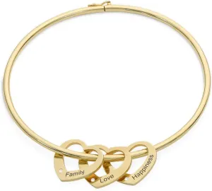 MyNameNecklace Personalized Chelsea Bangle Bracelet with Heart Shaped Pendants - Diamond Option - Up to 12 Engravable Charms - by MYKA