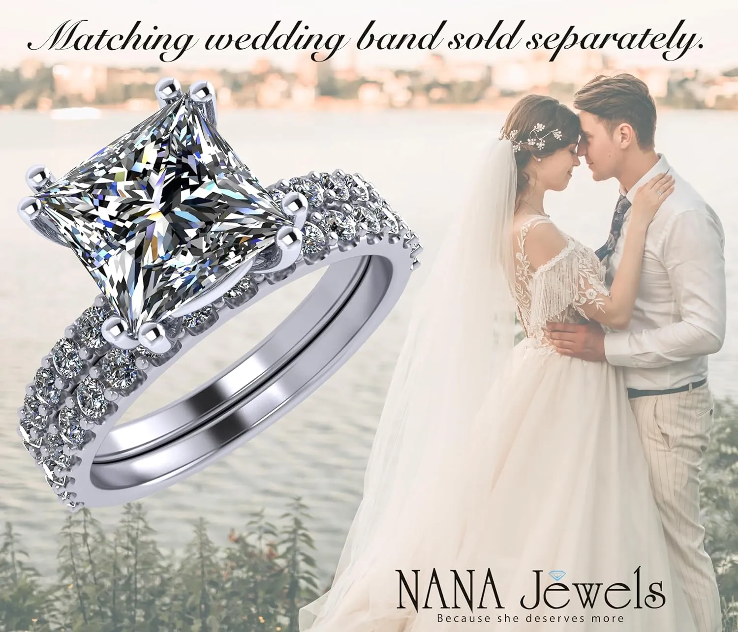 NANA Jewels 1.5-3CT Platinum Plated Sterling Silver Rings CZ Cubic Zirconia Oval Cushion Princess Asscher Cut Engagement Rings | 10K 14K Solid Gold