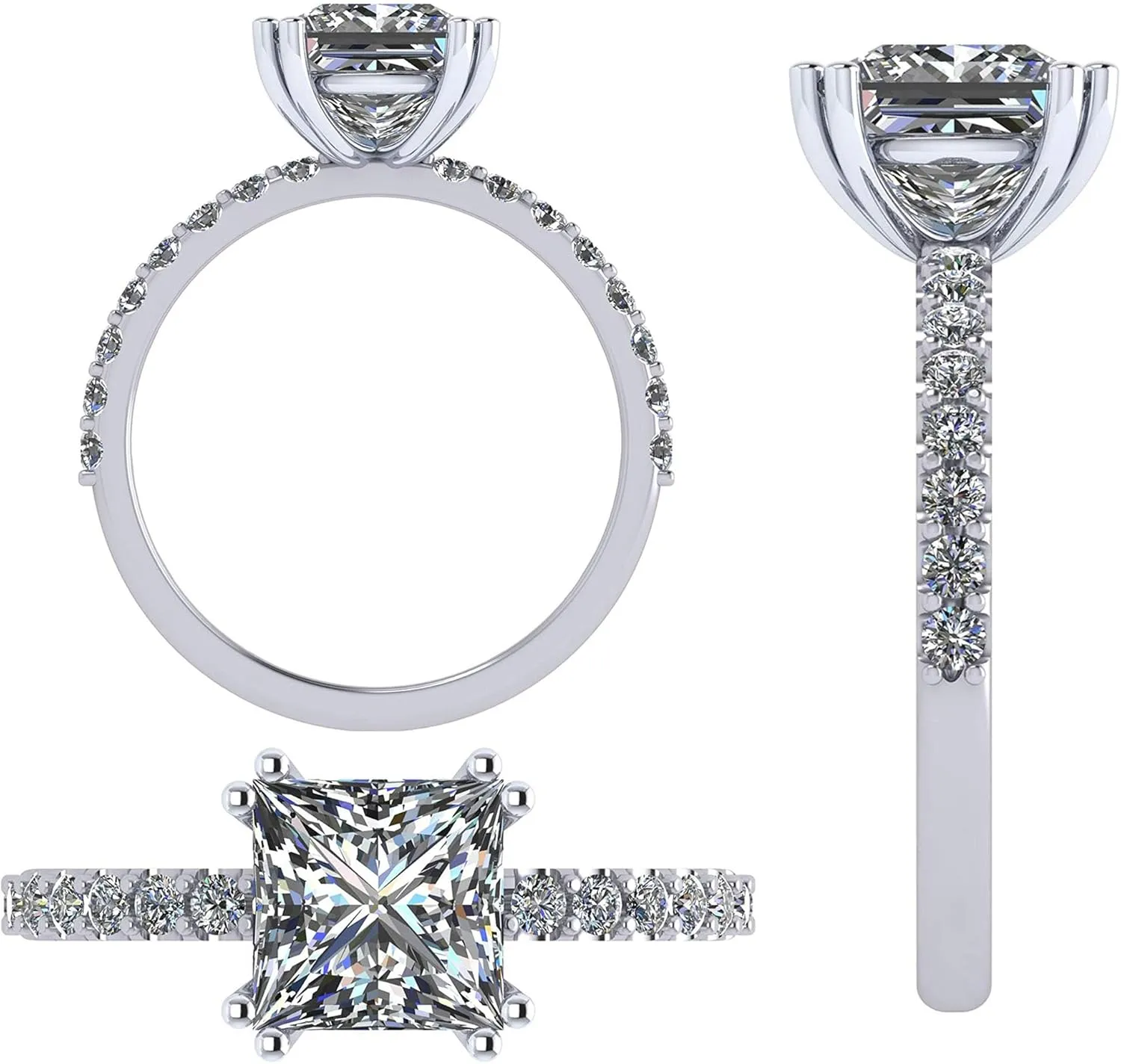 NANA Jewels 1.5-3CT Platinum Plated Sterling Silver Rings CZ Cubic Zirconia Oval Cushion Princess Asscher Cut Engagement Rings | 10K 14K Solid Gold