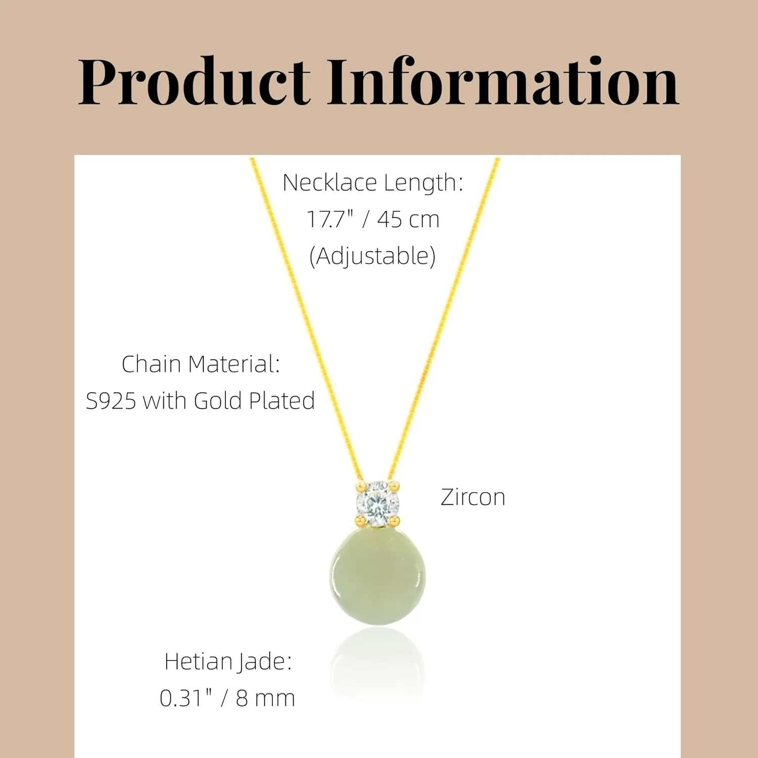 Natural Hetian Jade & Zircon Necklaces for Women, Dainty Green Jade Pendant for Women, Lucky Green Jade Elegant Jewelry Chain Gift for Mom Lover Her (925 Sterling Silver with Gold Plated)
