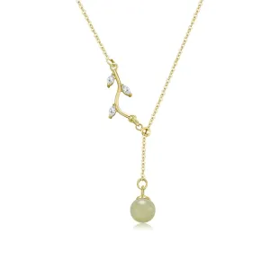 Natural Hetian Jade & Zircon Necklaces for Women, Leaf Charm Jade Pendant for Women, Lucky Green Jade Jewelry Chain for Women Lover Her (925 Sterling Silver with Gold Plated)