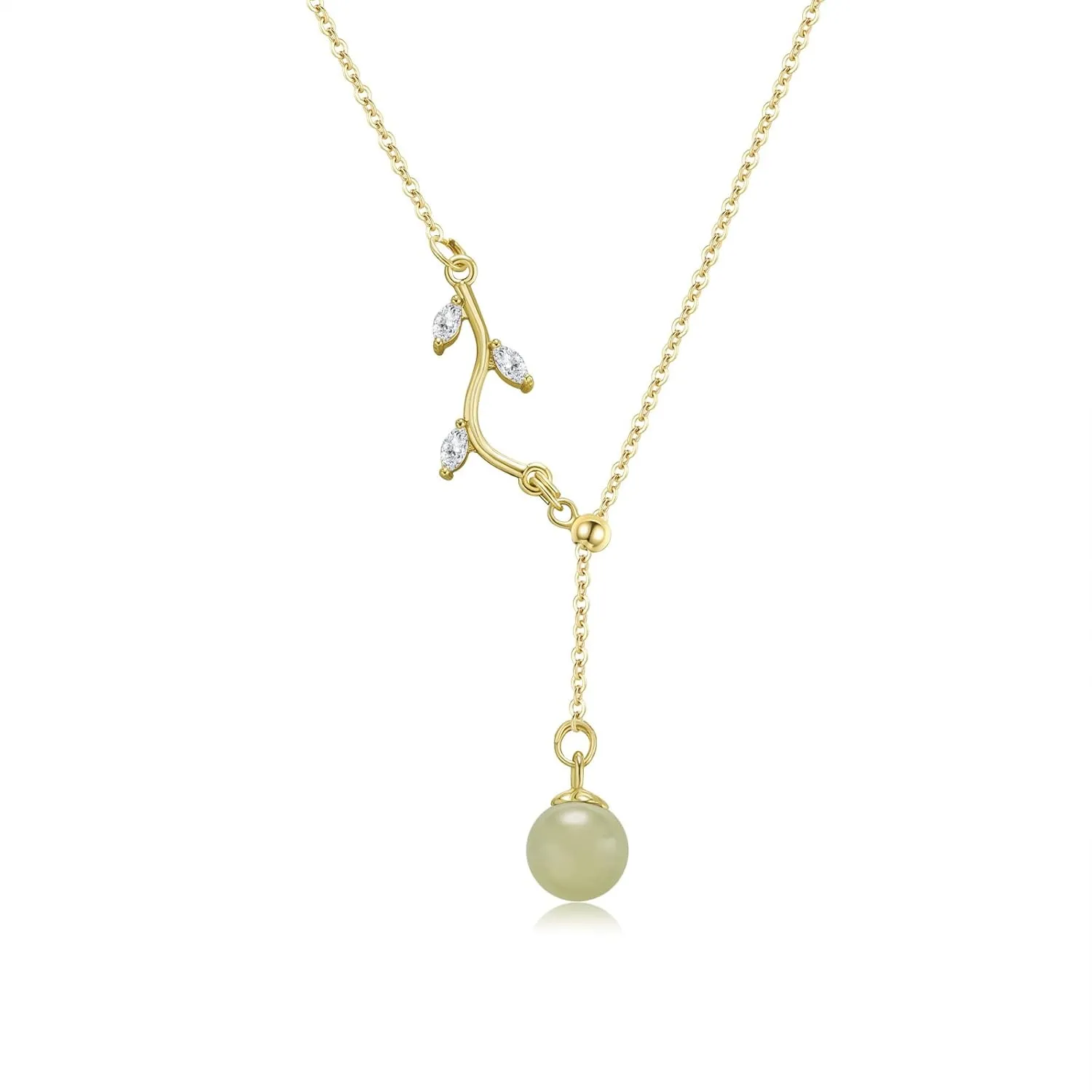 Natural Hetian Jade & Zircon Necklaces for Women, Leaf Charm Jade Pendant for Women, Lucky Green Jade Jewelry Chain for Women Lover Her (925 Sterling Silver with Gold Plated)