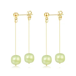 Natural Hetian Jade Bead Earrings, Lucky Green Jade, Dainty Green Real Jade Charm Pendant Jewelry Studs, Handmade Earrings Stud Hoop Earrings for Women (925 Sterling Silver with Gold Plated)