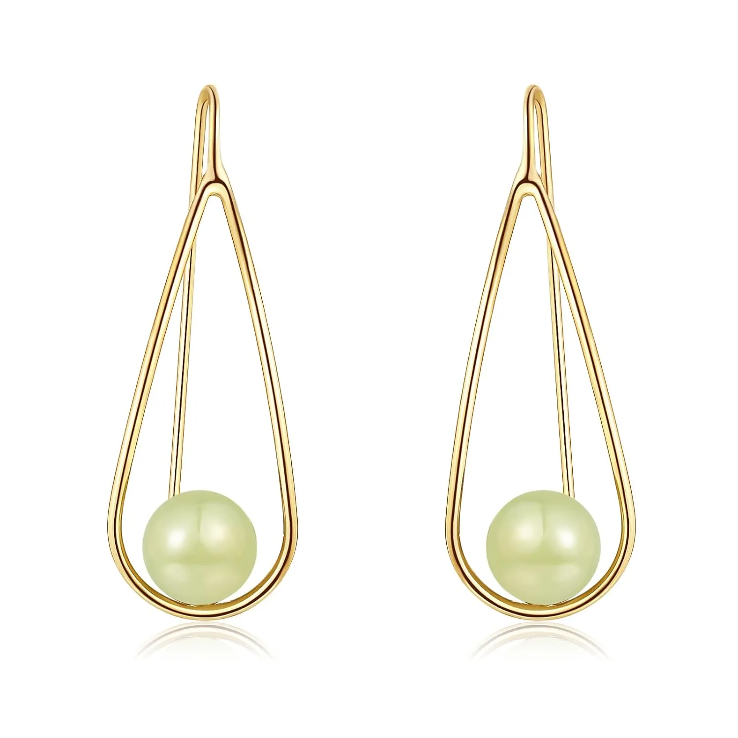 Natural Hetian Jade Earrings for Women, Dainty Lucky Green Real Jade Charm Pendant Jewelry Studs, Handmade Ear Stud Earrings for Mom Lover Her (14K Gold Filled)