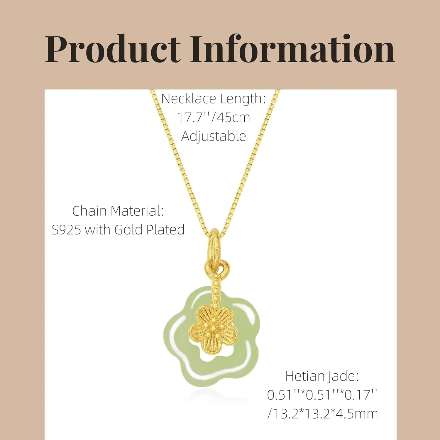 Natural Hetian Jade Necklace for Women, Dainty Cyan Green Jade Flower Charm Pendant Adjustable Choker Necklace Jewelry Chain for Mom Lover Her (925 Sterling Silver with Gold Plated)