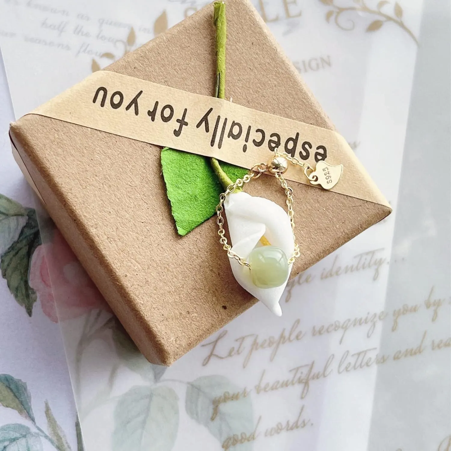Natural Hetian Jade Ring, Adjustable Band Beads Charm Ring Jewelry, Green Jade Rings for Women, Handmade Ring Gift for Women, Great Gift Idea (925 Sterling Silver with 14K Gold Plated)