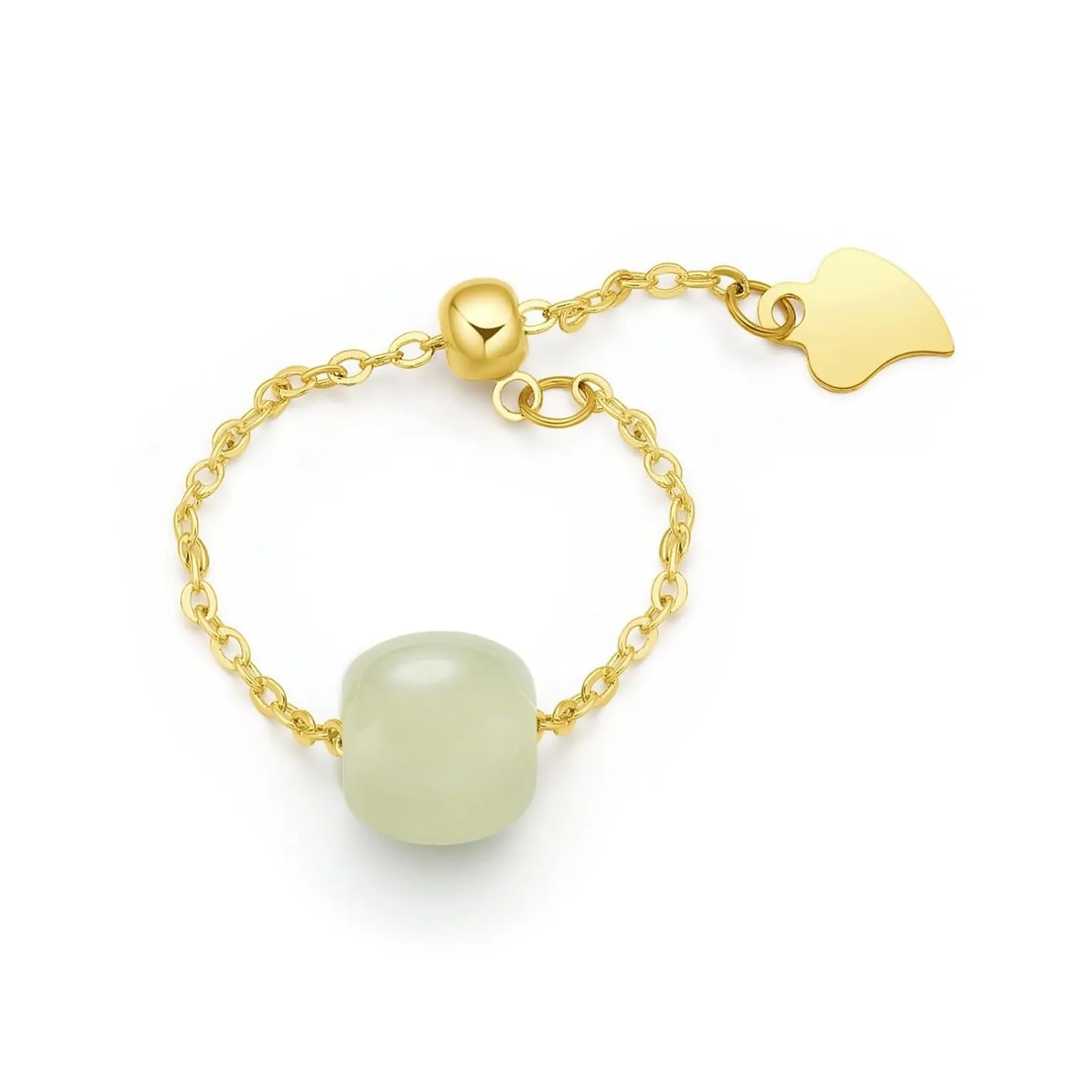 Natural Hetian Jade Ring, Adjustable Band Beads Charm Ring Jewelry, Green Jade Rings for Women, Handmade Ring Gift for Women, Great Gift Idea (925 Sterling Silver with 14K Gold Plated)