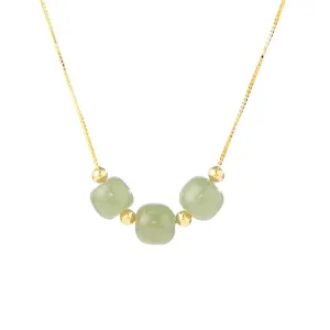 Natural Jade Pendant Dainty Gold Plated Necklace Green Hetian Jade Bead Chain Choker for Women Elegant Jewelry Gift for Mom Lover Her (925 Sterling Silver with Gold Plated)