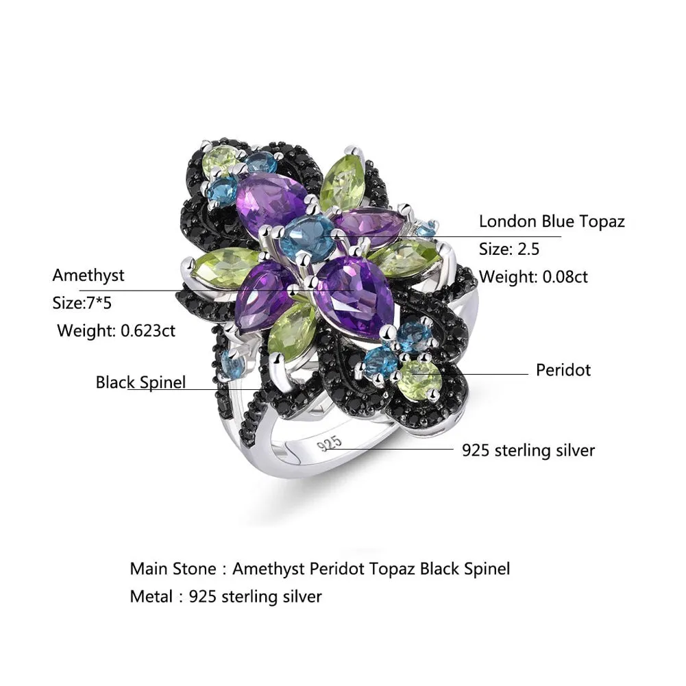 Natural Multicolor Gemstoned Sterling Silver Women's Ring