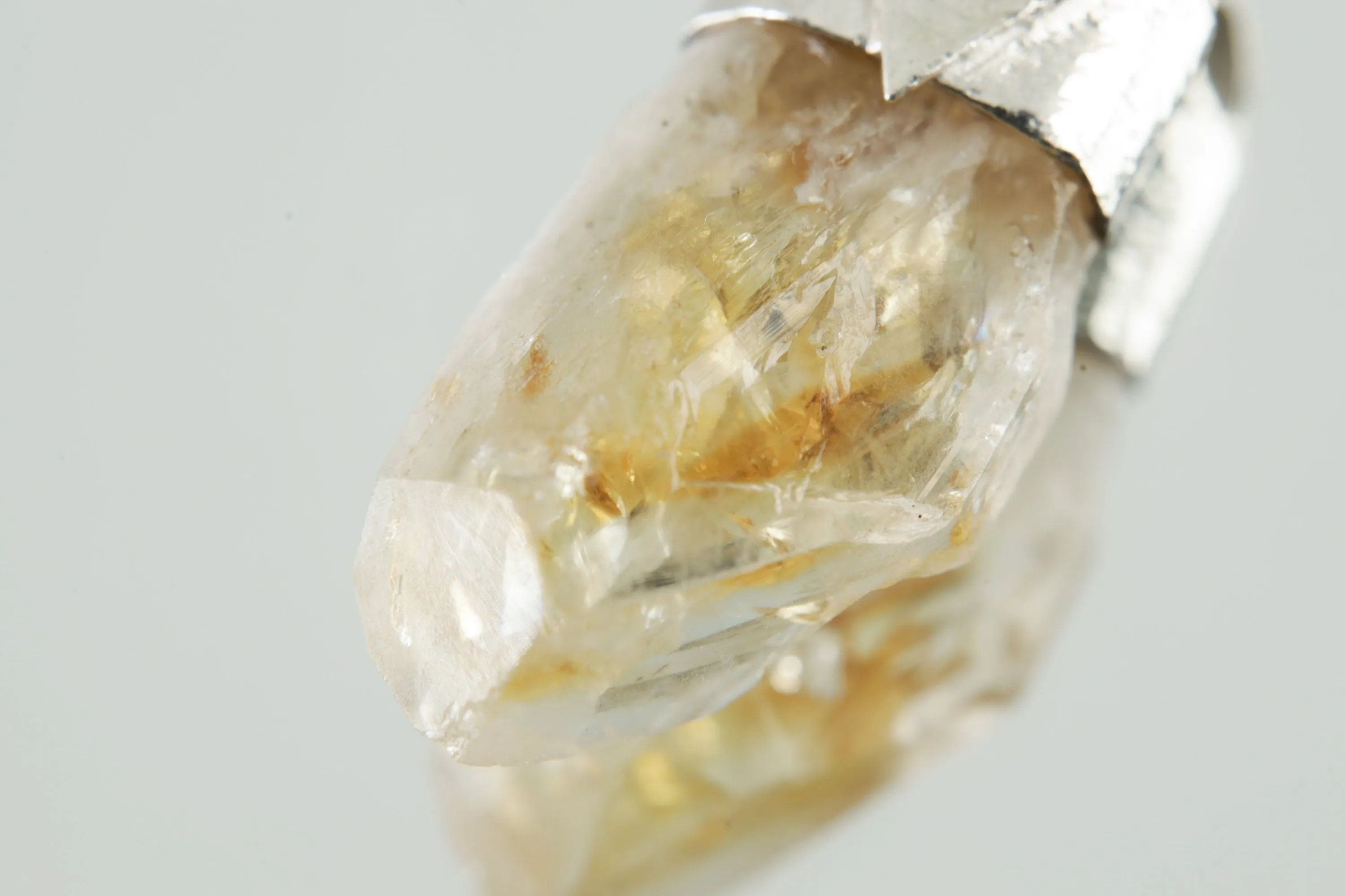 Natural Phantom Citrine Quartz Point Stack Pendant,Organic Textured 925 Sterling Silver,Solar Plexus Chakra, Leo Zodiac, Unique Gift - NO/01