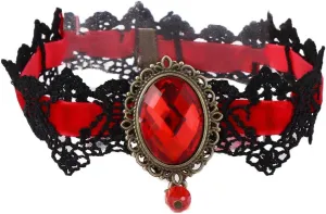 Necklaces Clavicle Chain Lace Chokers Women Vintage Colourful Crystal Necklaces Gothic Punk Collar Choker Jewelry Lace Collar Accessories(red)