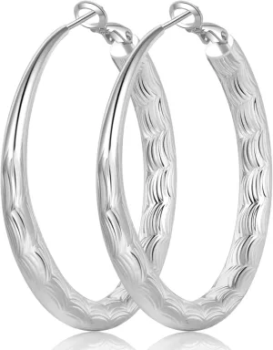 NEVEGE 925 Sterling Silver Earrings Hoops Hollow Hypoallergenic Large Silver Hoop Earrings Lightweight Big Thick Silver Hoop Earrings for Women 40/50/60MM