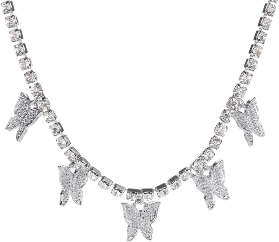 New 2026 Unisex Butterfly Pendant Necklace Rhinestone Statement Crystal Charm Chokers Collar for Woman Jewelry Findings Christmas Gift Fashion Trendy Accessories Creative for Women and Men