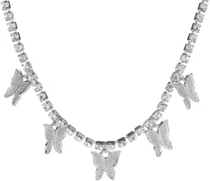 New 2026 Unisex Butterfly Pendant Necklace Rhinestone Statement Crystal Charm Chokers Collar for Woman Jewelry Findings Christmas Gift Fashion Trendy Accessories Creative for Women and Men