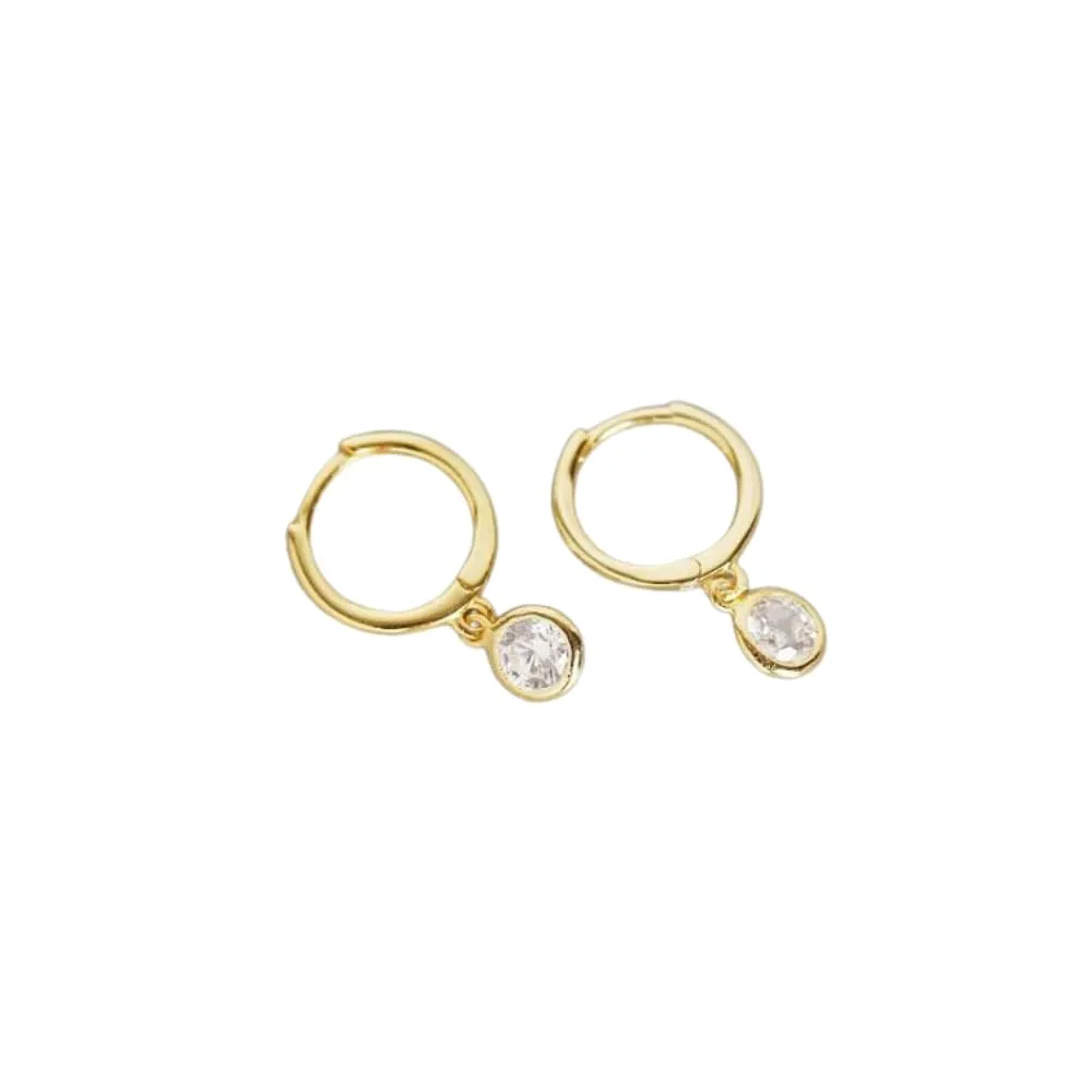 NEW korean fashion earrings jewelry 925 sterling silver luxury diamond dangle gold plated minimalist hoop earrings for women (1pair gold)
