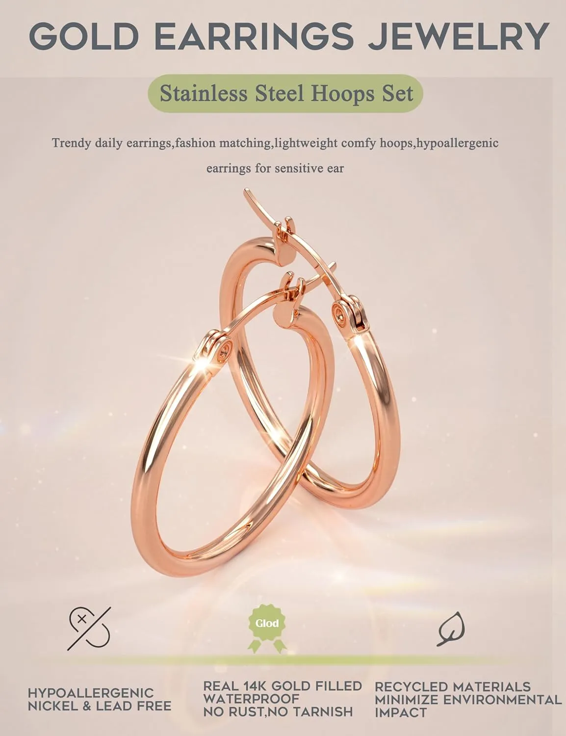 ORAZIO 4 Pairs Stainless Steel Hoop Earrings Set Cute Huggie Earrings for Women,10MM-20MM