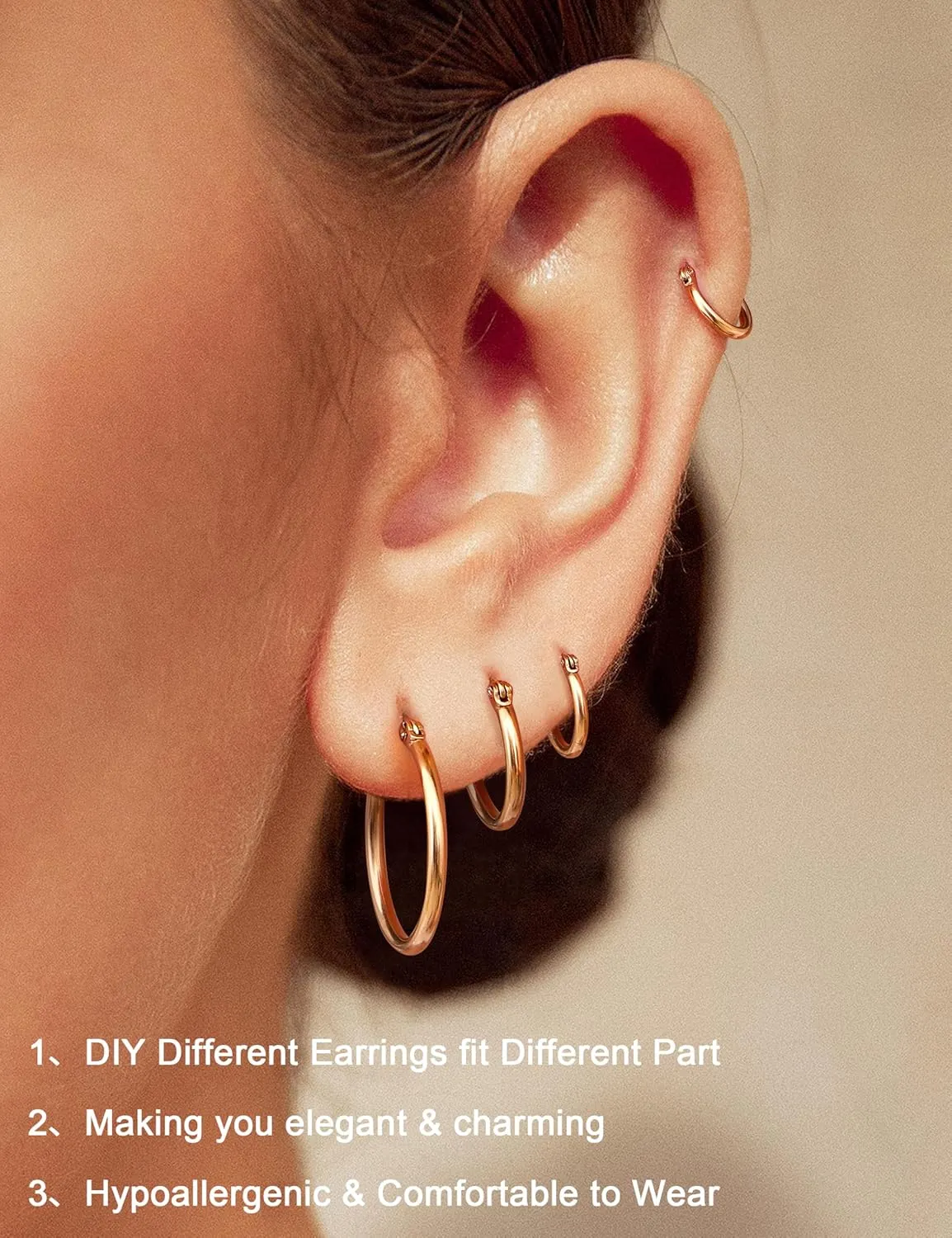 ORAZIO 4 Pairs Stainless Steel Hoop Earrings Set Cute Huggie Earrings for Women,10MM-20MM
